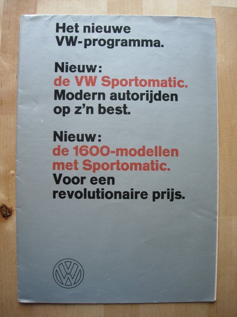 Volkswagen Sportomatic Programma Brochure 1967 NL Kever 1600, Volkswagen, Ophalen of Verzenden, Zo goed als nieuw, Volkswagen