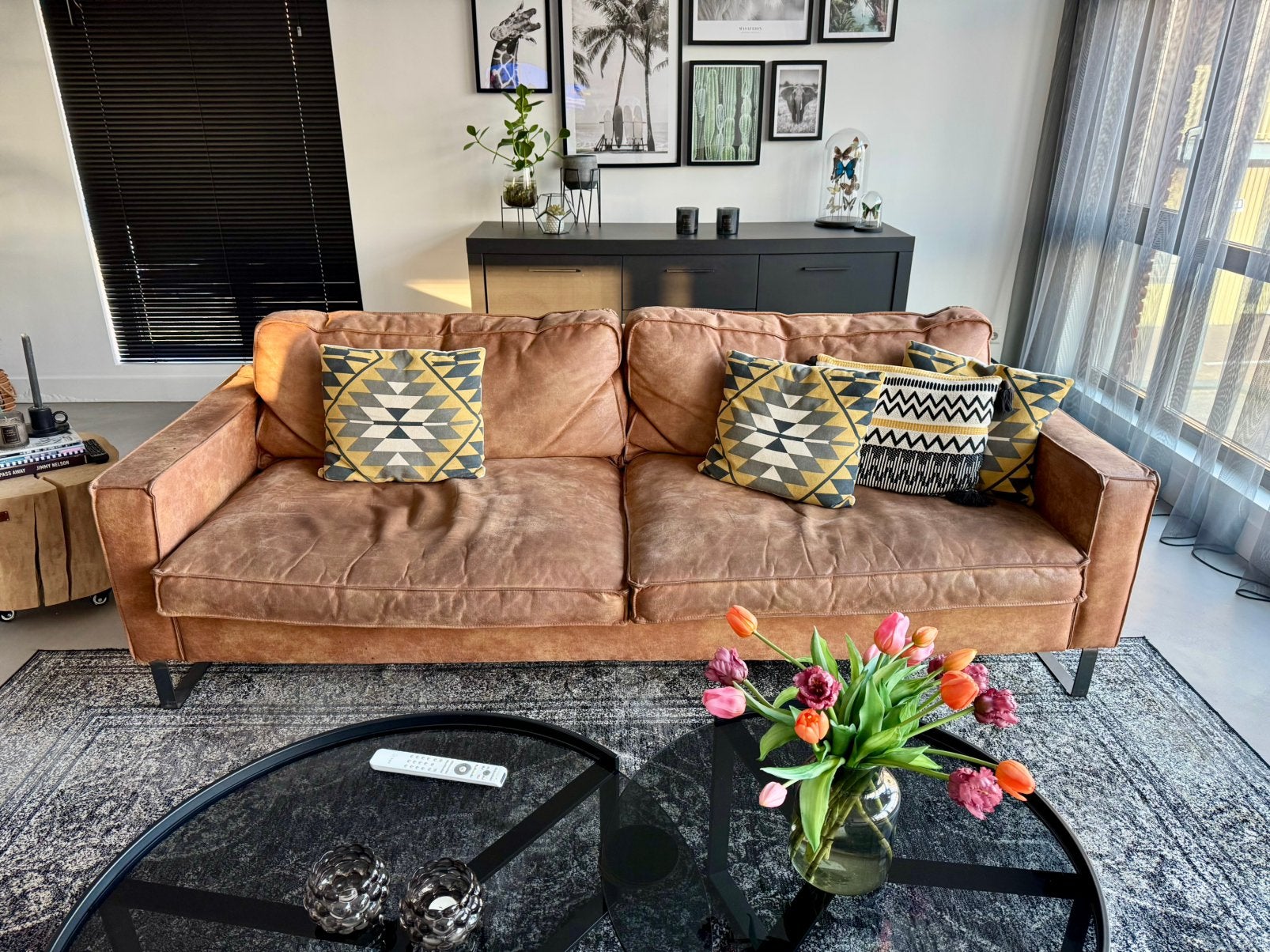 Bank en stoel cognac bruin kleur, Ophalen, Gebruikt, Overige materialen, Modern