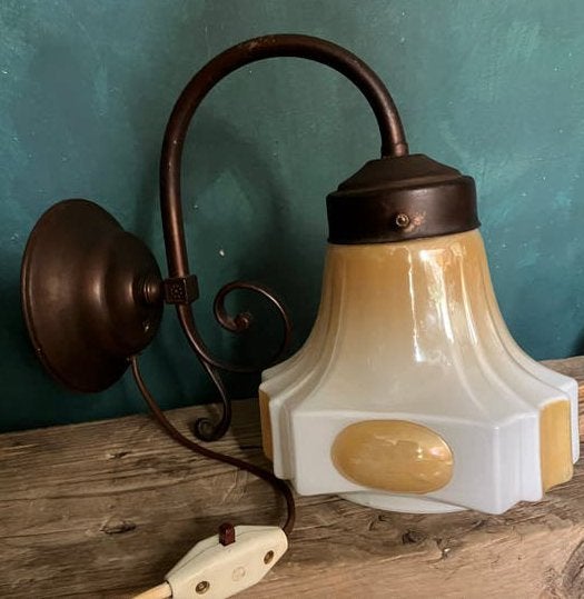 Art Deco wandlamp met opaline glas, Antiek en Kunst, Ophalen of Verzenden