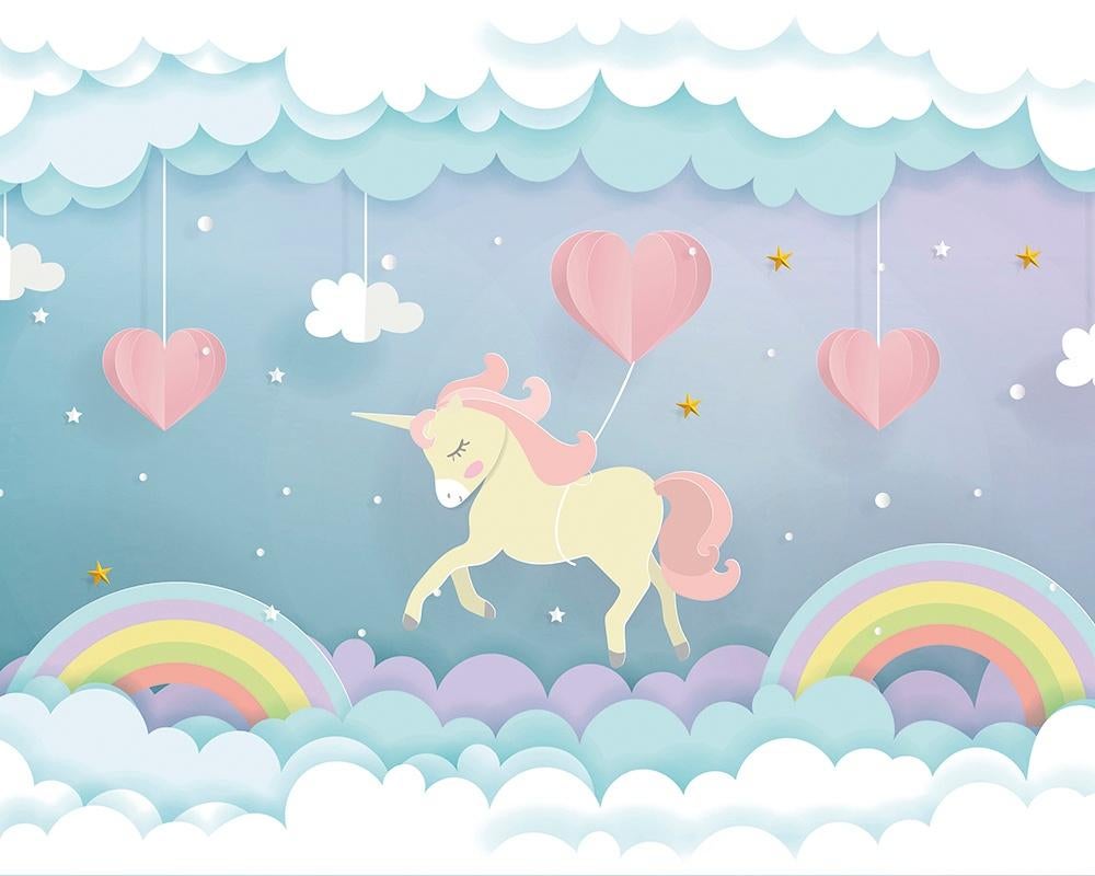 Eenhoorn 3D vlies behang Unicorn Dream 350 x 280 cm SALE!, Verzenden, Minder dan 10 m², Kinderkamer, Eenhoornbehang, fantasy behang, fantasie