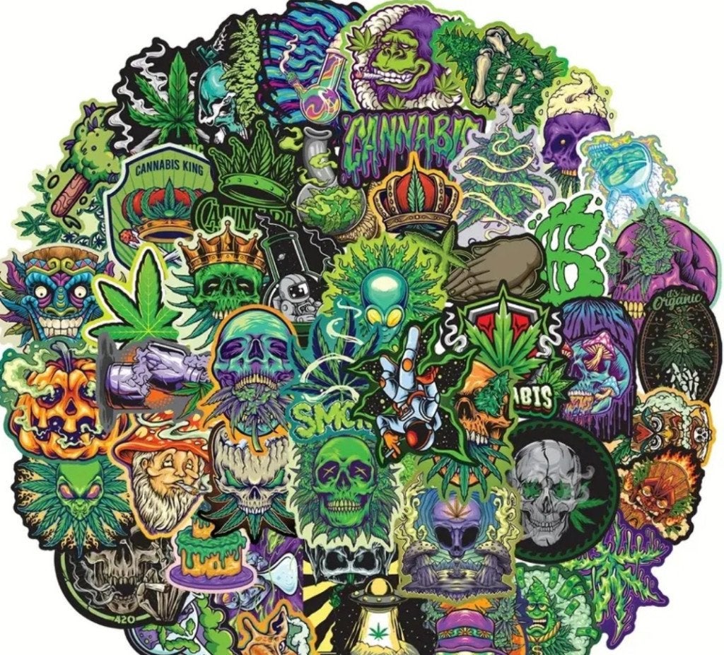 Cannabis Sticker Set – 10 / 25 / 50 Vinyl Stickers – Wiet, Verzenden, Nieuw, Overige typen