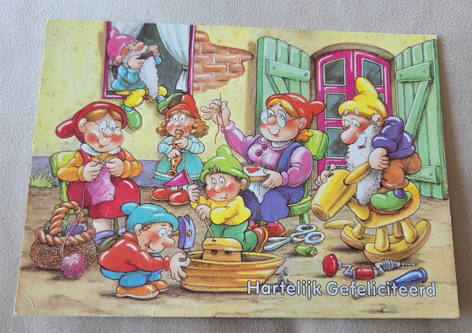 Gefeliciteerd Ansichtkaart met Kabouters, Verzamelen, Ansichtkaarten | Themakaarten, Verzenden, 1980 tot heden, Gelopen, Kinderen