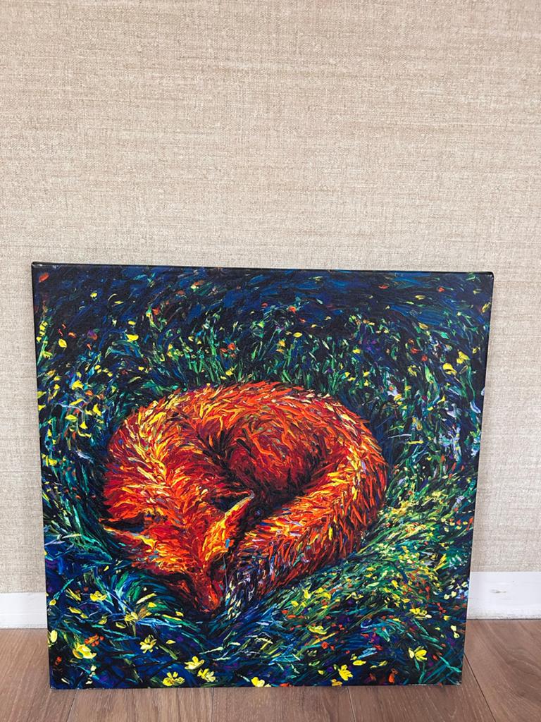 Fox Nap - Iris Scott - Origineel Schilderij op Canvas, Antiek en Kunst, Ophalen of Verzenden