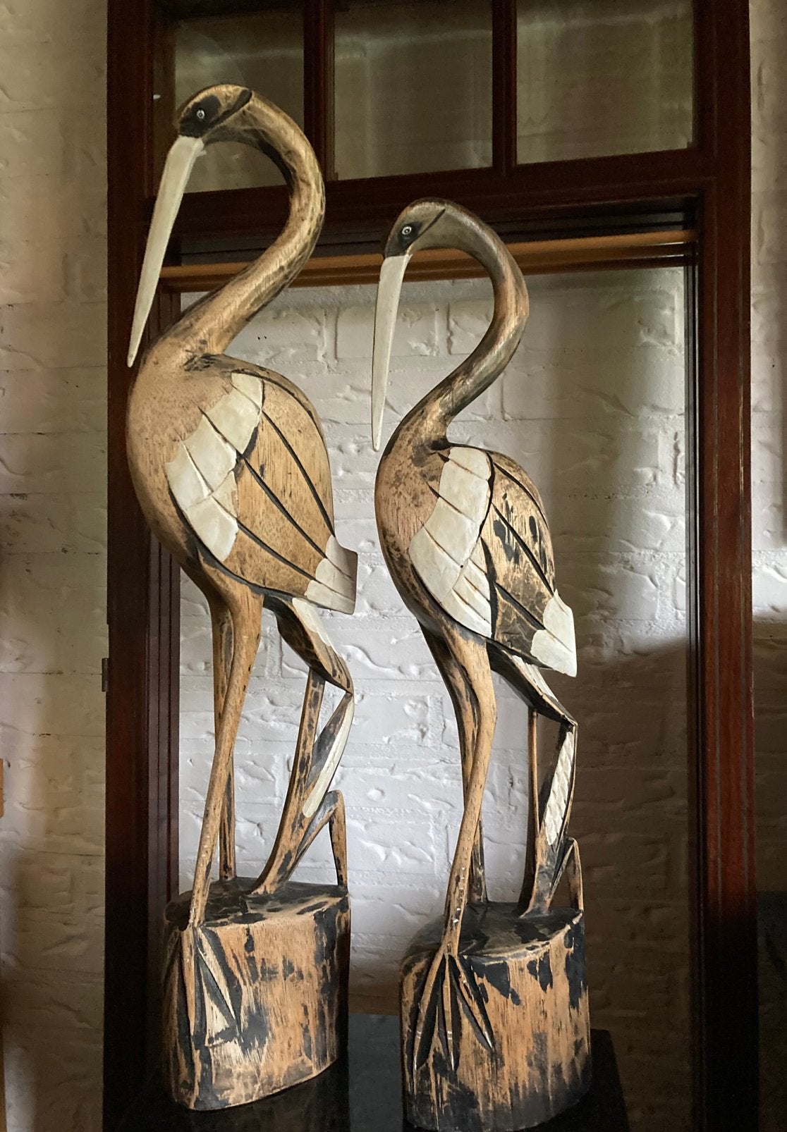 Prachtige set vintage houten reigers / kraanvogels, Ophalen of Verzenden, Zo goed als nieuw, Hout, Boho