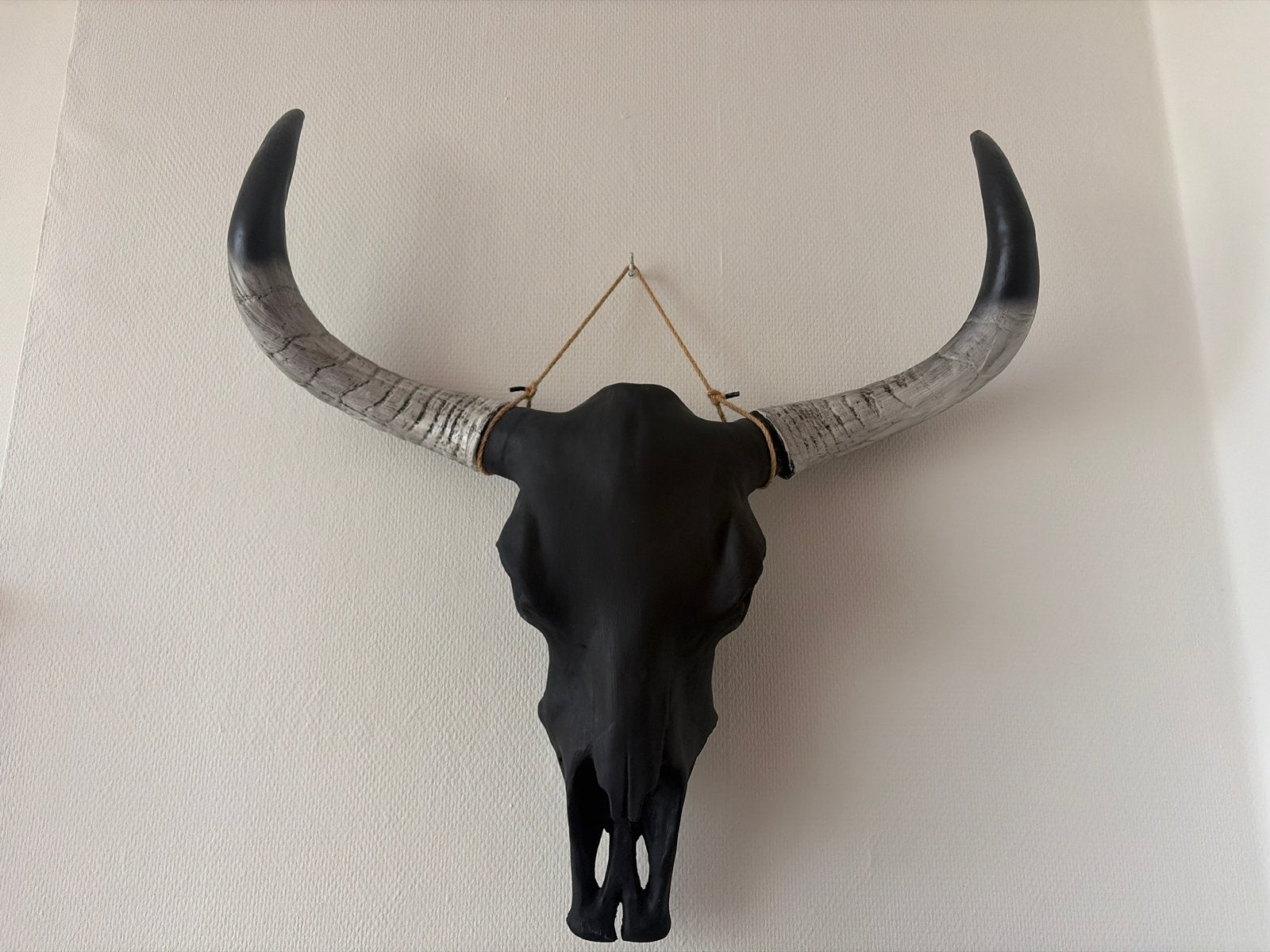 Decoratieve buffel schedel - Zwart met zilveren hoorns, Ophalen, Zwart, Kunststof, Landelijk