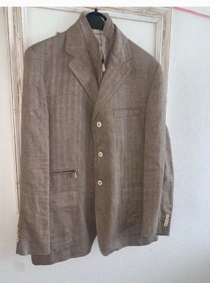 Corneliani ID Linnen Jasje Maat 54 nieuw, Kleding | Heren, Kostuums en Colberts, Zo goed als nieuw, Maat 52/54 (L), Bruin, Ophalen of Verzenden