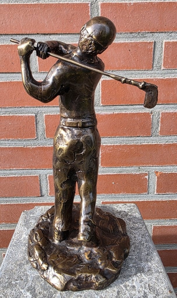GOLFER / bronzen beeld / 22 cm hoog, Antiek en Kunst, Ophalen of Verzenden, Brons, Beeld