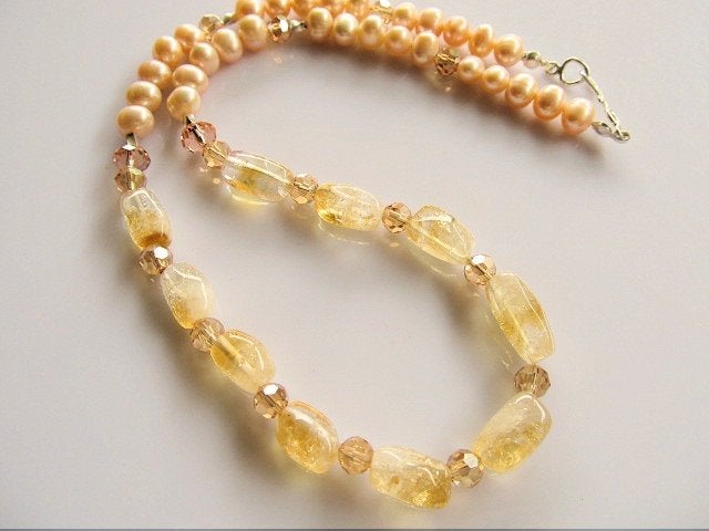Ketting Citrus Lady citrien-glas-parels zilver, Ophalen, Met edelsteen, Geel, Nieuw