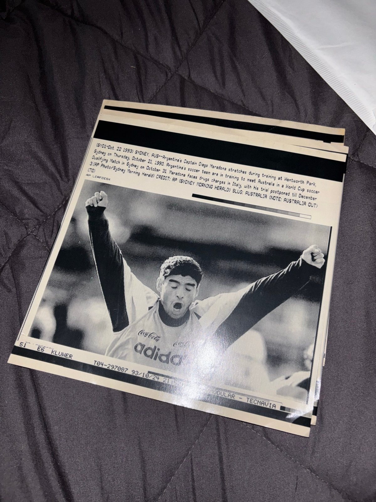 Originele telefax foto Diego Maradona (1993), Verzamelen, Foto's en Prenten, Gebruikt, 1980 tot heden, Foto, Ophalen of Verzenden