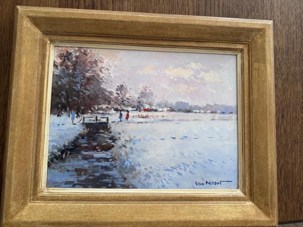 Schilderij 'Winterlandschap' van Van Noort (55.5x45.65 cm), Antiek en Kunst, Kunst | Schilderijen | Klassiek, Ophalen of Verzenden