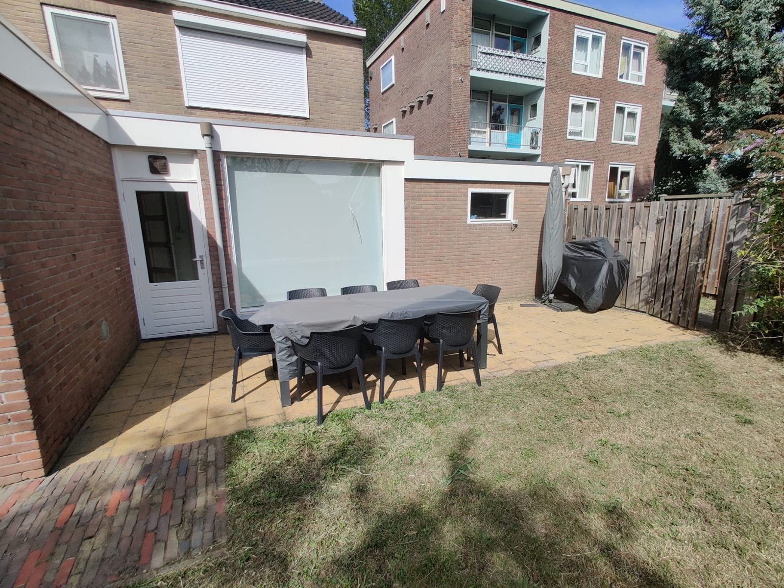 Grote tuinset met 8 stoelen en tafel, Tuin en Terras, Tuinsets en Loungesets, Ophalen, Kunststof, Gebruikt, Eettafel