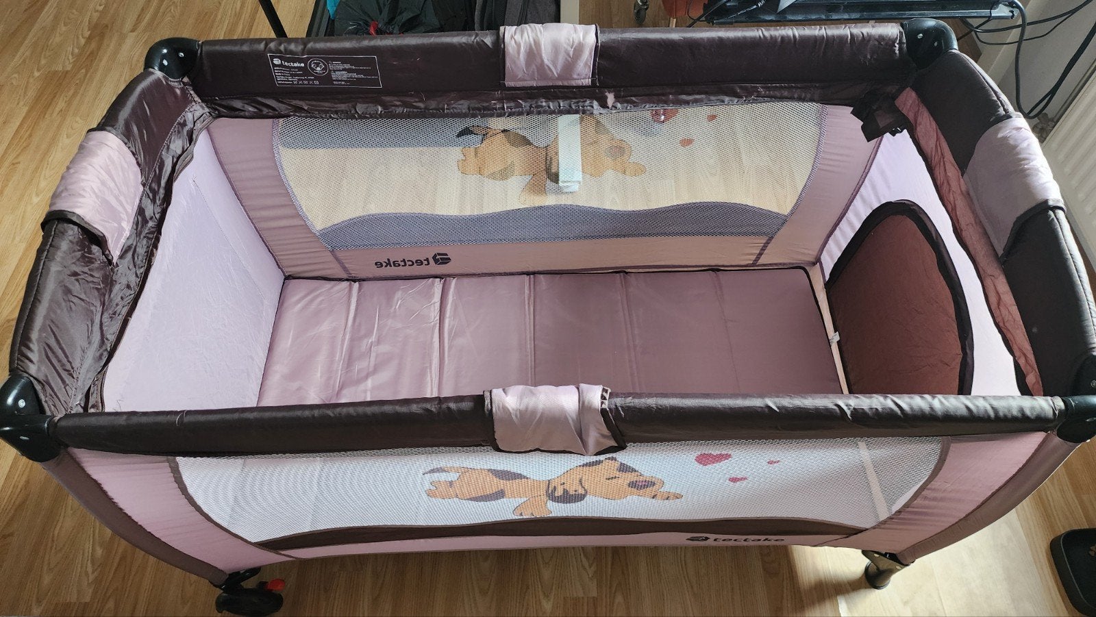 Tectake Reiswieg/Box - Bruin/Roze - Inklapbaar, Kinderen en Baby's, Boxen, Ophalen of Verzenden, Gebruikt, Rechthoekig, In hoogte verstelbaar