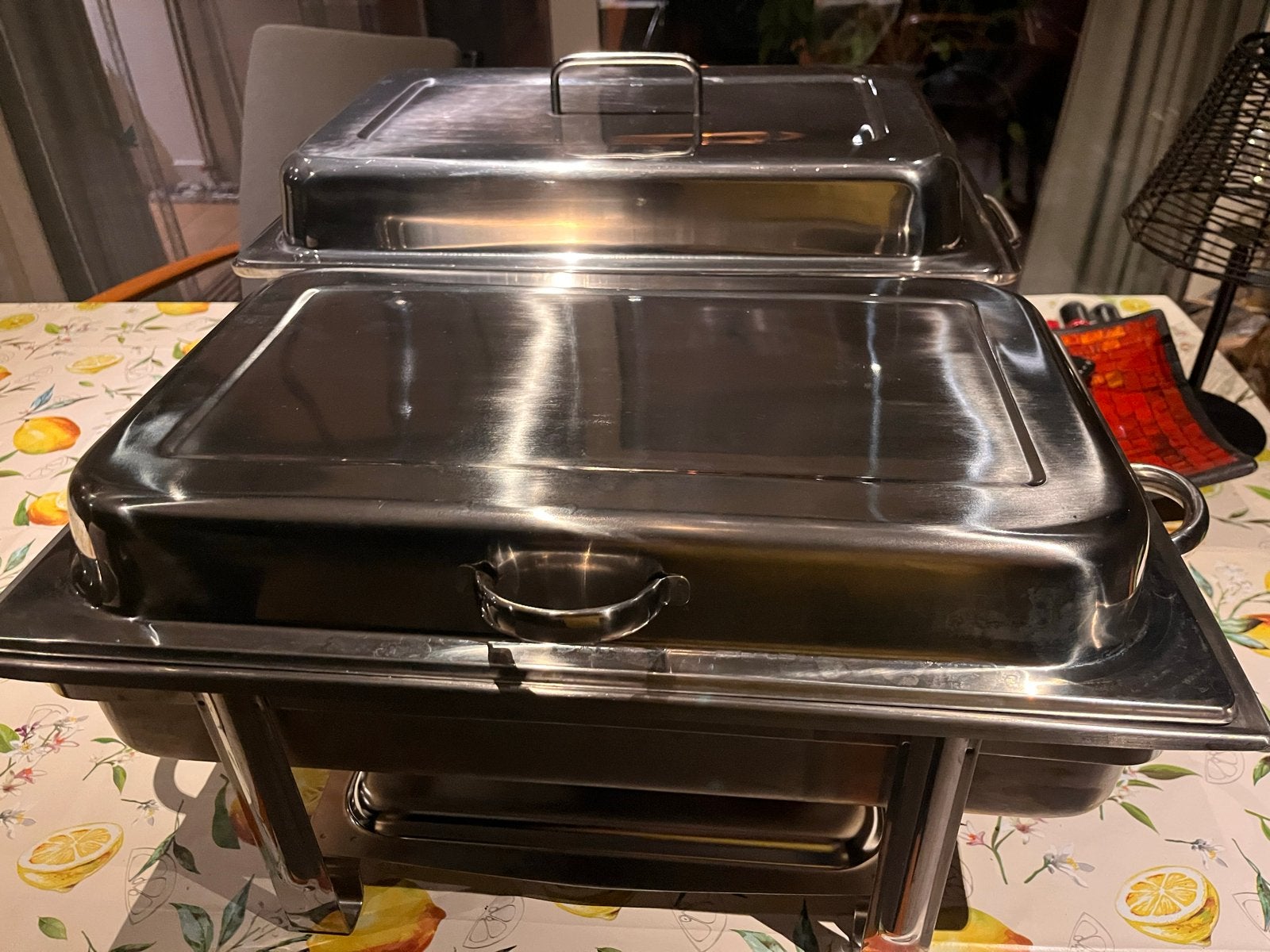Chafing dish set - 2 stuks, Ophalen of Verzenden, Gebruikt, Metaal, Zilver