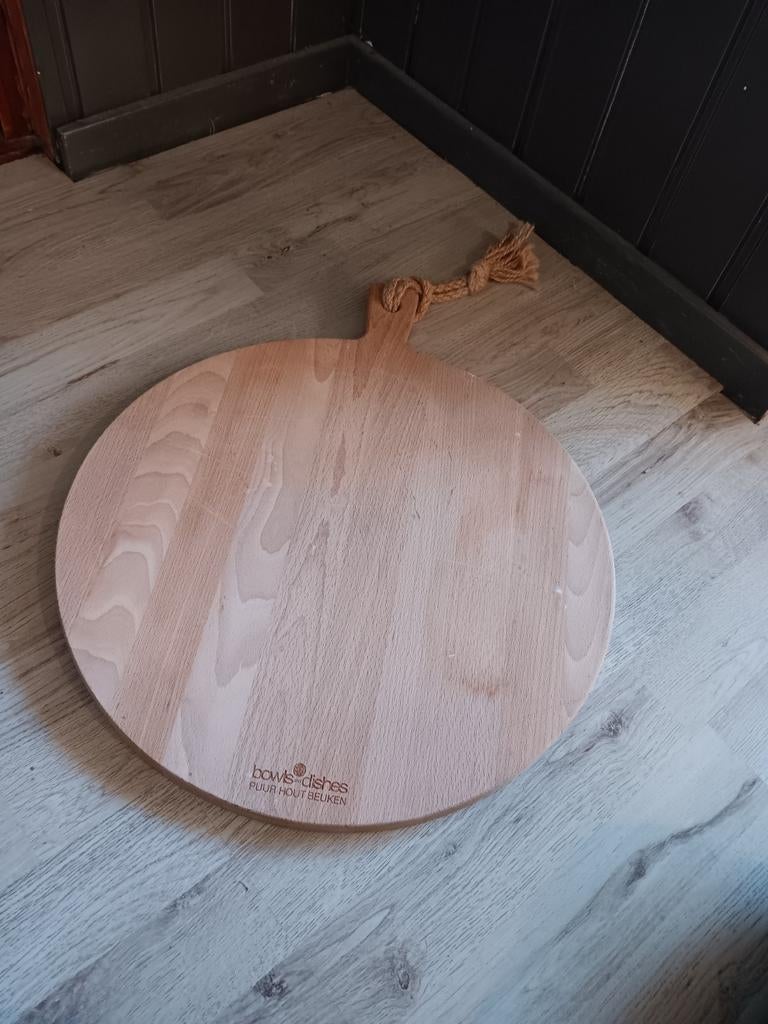 Ronde serveerplank/snijplank van beukenhout, 33cm, Ophalen, Gebruikt