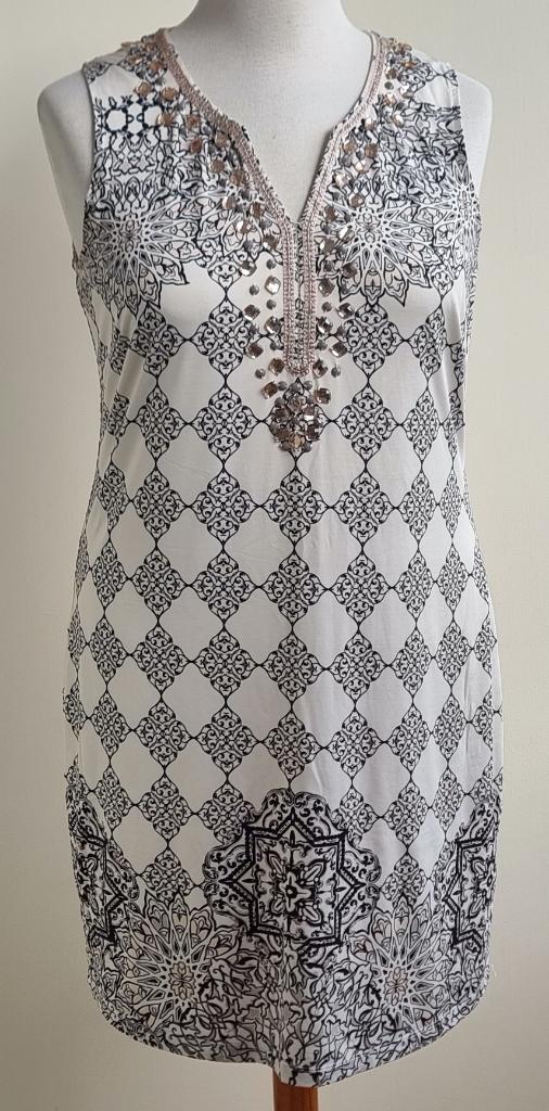 K-design creme jurkje met print mt. XL, K-design, Beige, Maat 46/48 (XL) of groter, Ophalen of Verzenden
