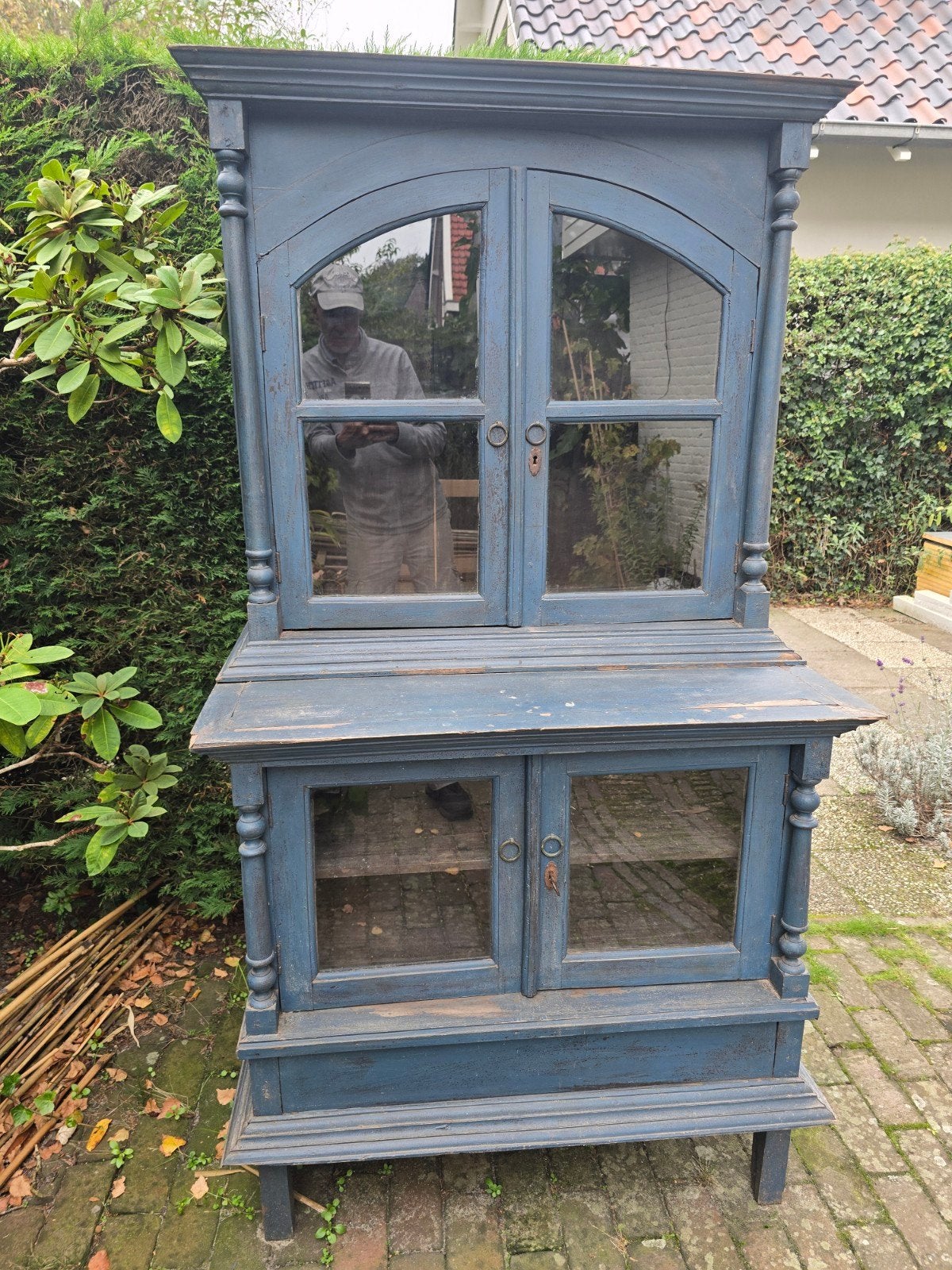 leuke vintage blauwe hardhouten kast, Antiek en Kunst, Ophalen