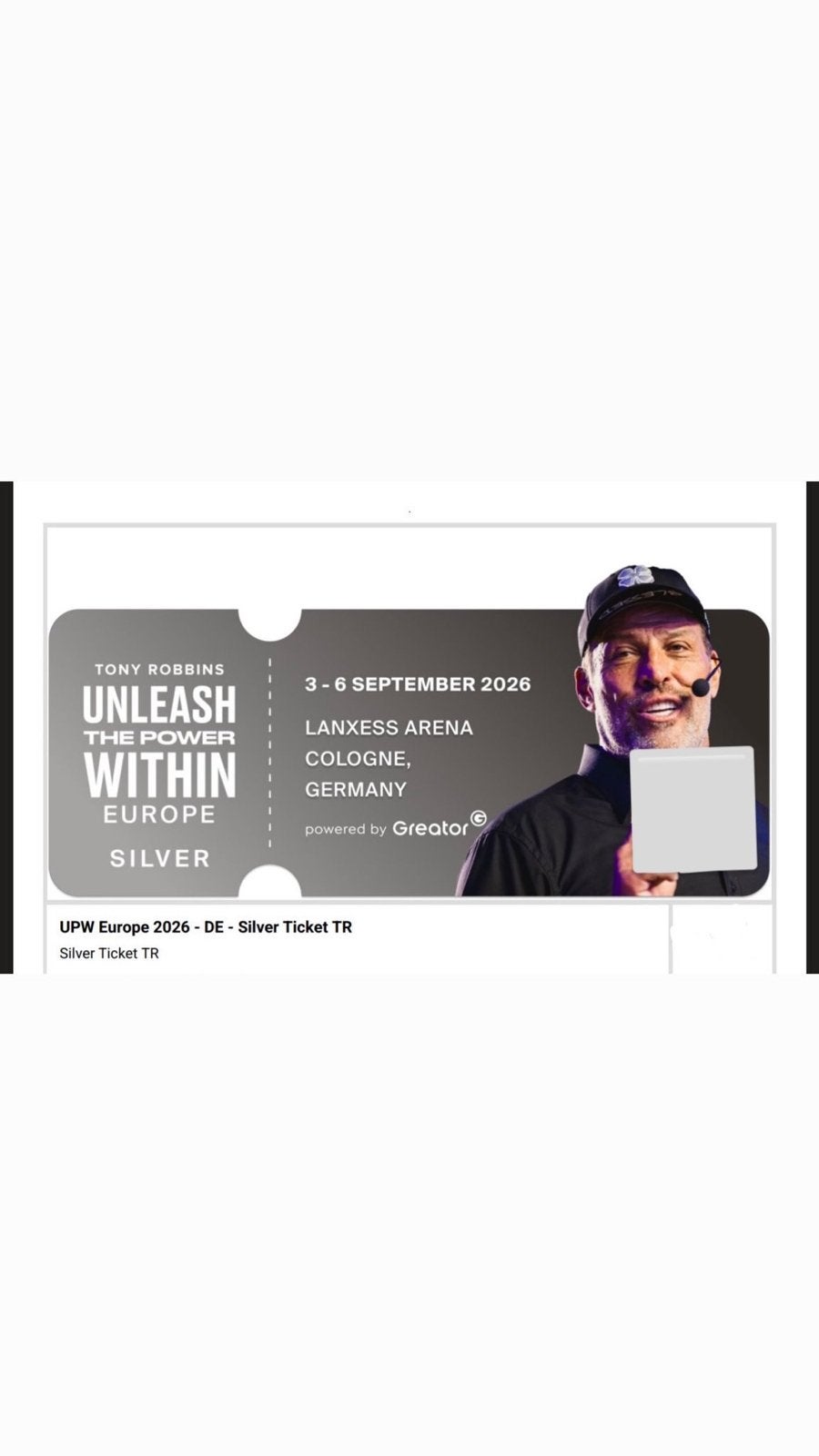 Tony robbins kaarten silver 3-6 september 2026, Eén persoon, September