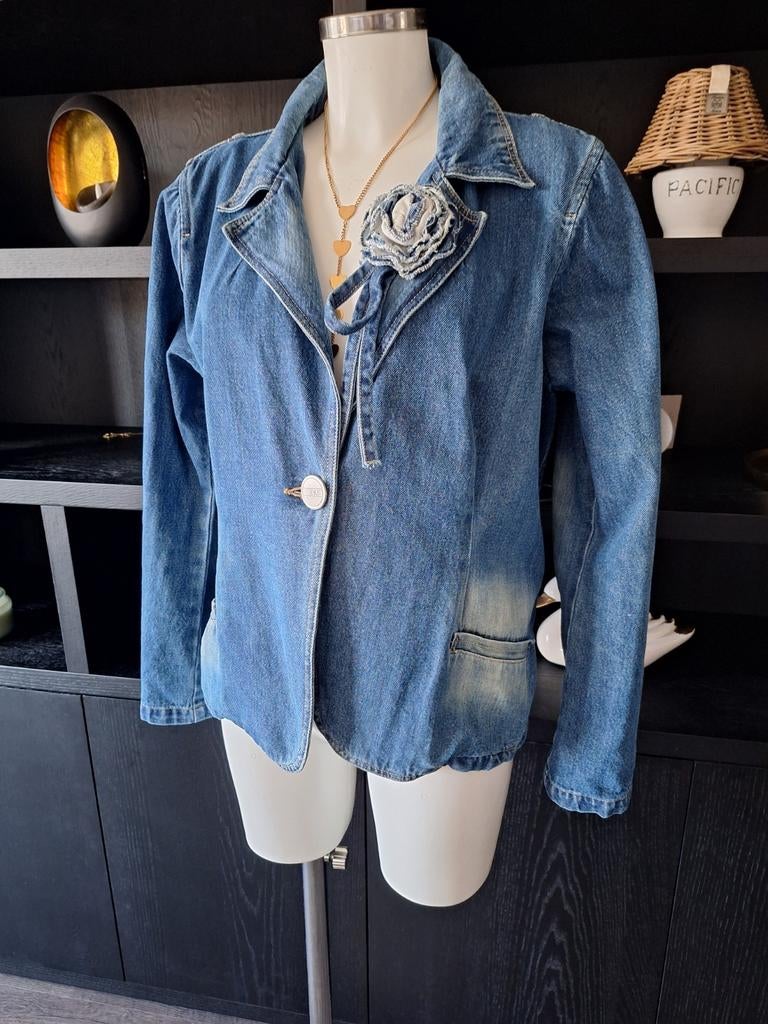 Jeans jasje / blazer. XXL 38 40 42 kleine 44, Kleding | Dames, Jassen | Zomer, Zo goed als nieuw, Maat 42/44 (L), Blauw, Ophalen of Verzenden