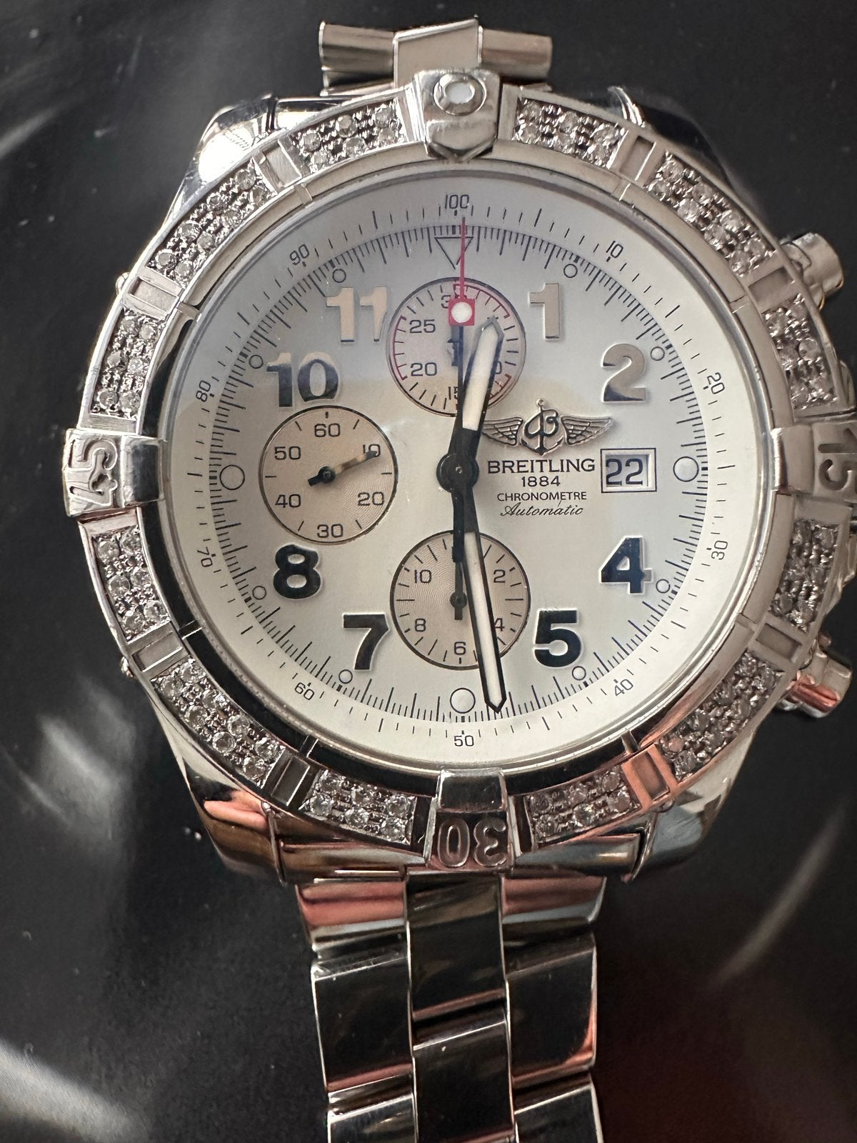 Breitling Super Avenger Diamond in nieuwstaat, compleet, Ophalen, Staal, Staal, Breitling