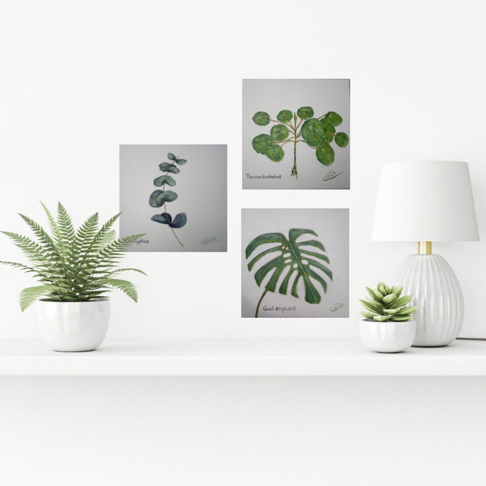 Handgeschilderd drieluik botanisch - 30×30, Minder dan 50 cm, Oorspronkelijke maker, Nieuw, Ophalen of Verzenden