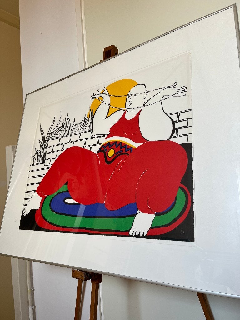 Maria Schuurman kleurzeefdruk "Vrouw met touw" uit 1981., Met glas, Ophalen, Portret en Figuren, Zeefdruk