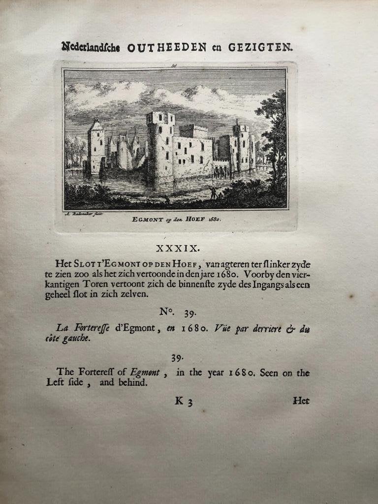 039 / Egmond op de Hoef Kopergravure 1725, Ophalen of Verzenden