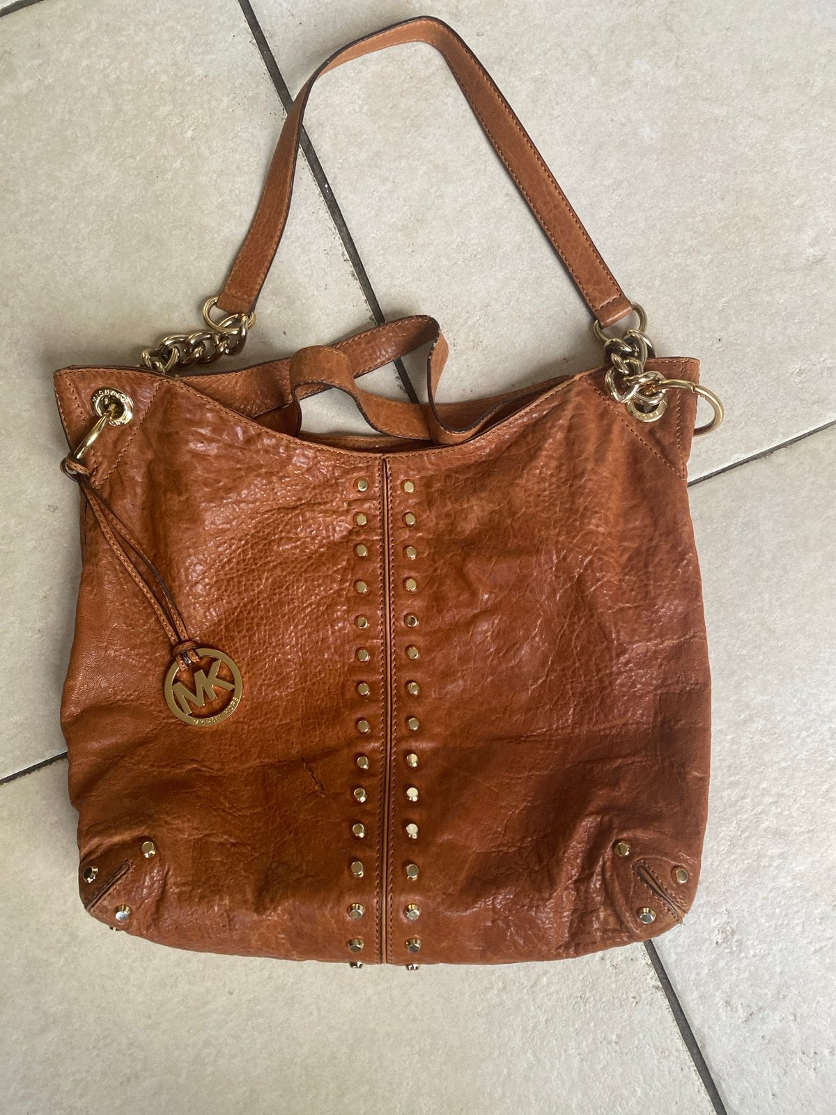 Michael Kors Handtas - Cognac Leer met Gouden Details, Ophalen of Verzenden, Gebruikt, Bruin, Handtas