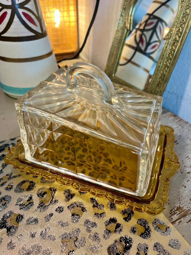 Vintage retro glas Andries Copier kaasstolp botervloot stolp, Ophalen of Verzenden