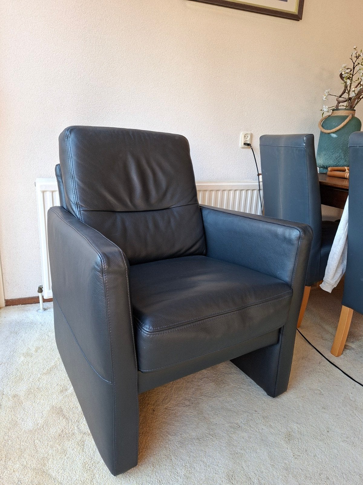 Zwarte leren fauteuil - Zo goed als nieuw, Ophalen, Zo goed als nieuw, Leer