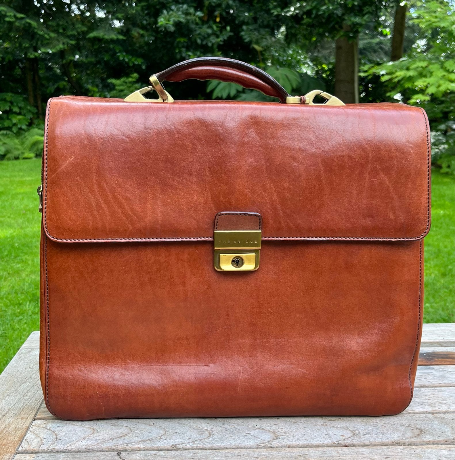 The Bridge Leren Aktetas/Laptop Tas - Nieuwstaat, Ophalen, 40 tot 60 cm, 30 cm of meer, Bruin
