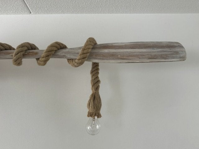 touwlampen en roeiriemen, unieke nautische set, decoratief, Ophalen, Gebruikt, Natuurlijk materiaal, E27 (groot)