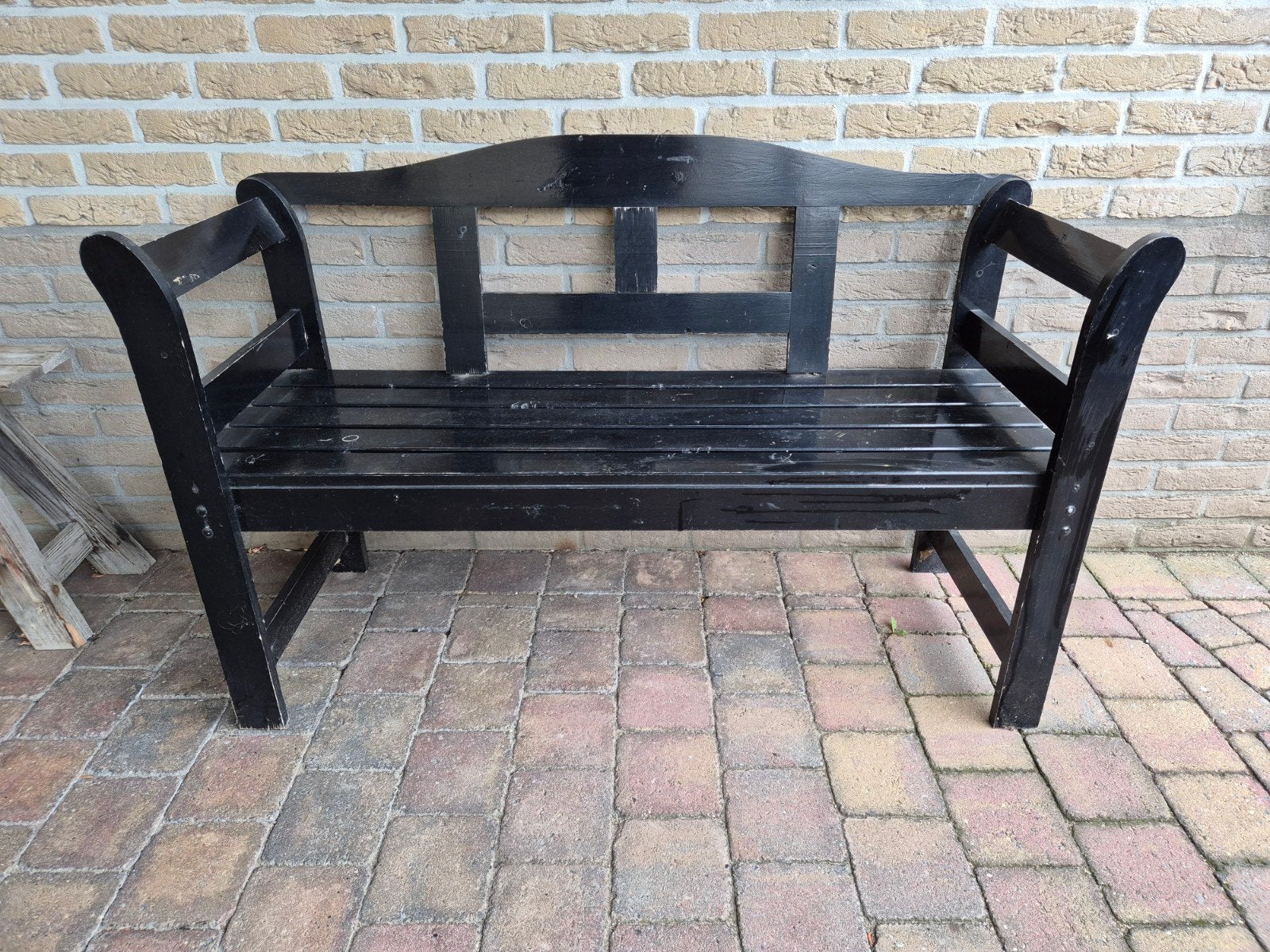 GRATIS zwart bankje 126 cm breed, Tuin en Terras, Tuinbanken, Ophalen, Gebruikt, Hout
