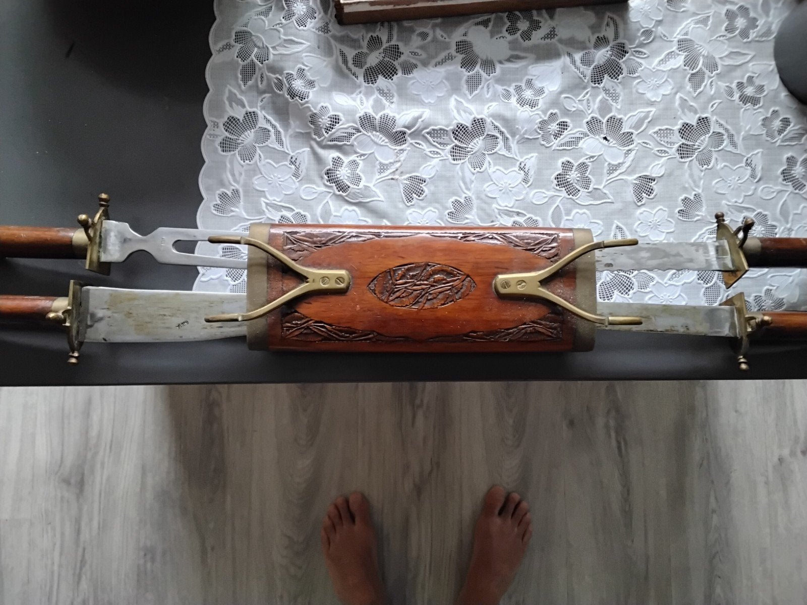 Antieke Vleesvork en Mes Set met Houten Handvatten, Ophalen