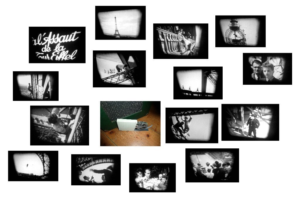 8mm film beklimming Eiffeltoren - silent zw/w - N8, Audio, Tv en Foto, Filmrollen, Ophalen of Verzenden, 8mm film