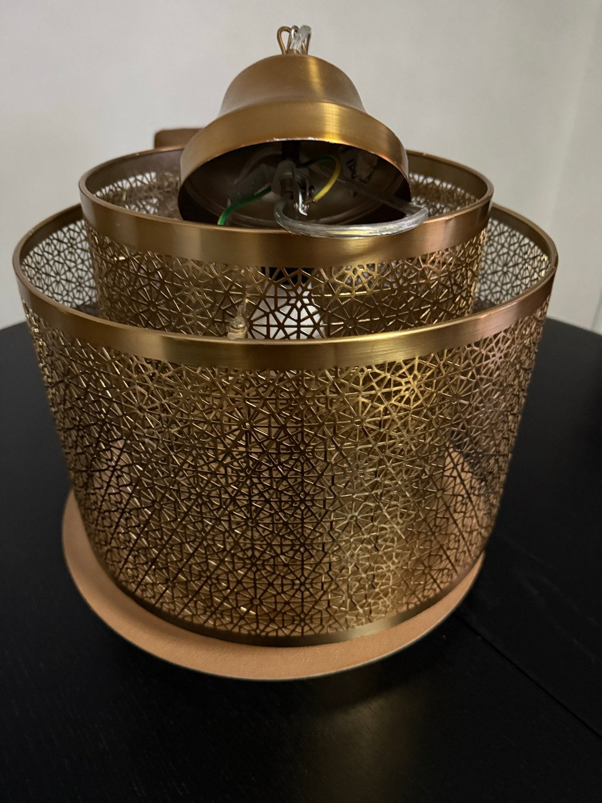Gouden hanglamp met gaasdesign, E27 fitting, Ophalen, Zo goed als nieuw, Metaal, E27 (groot)