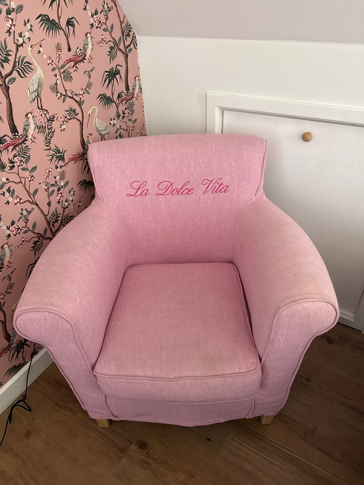 Riviera Maison fauteuil 'La Dolce Vita' - Roze, Ophalen, Gebruikt, Stof, 75 tot 100 cm