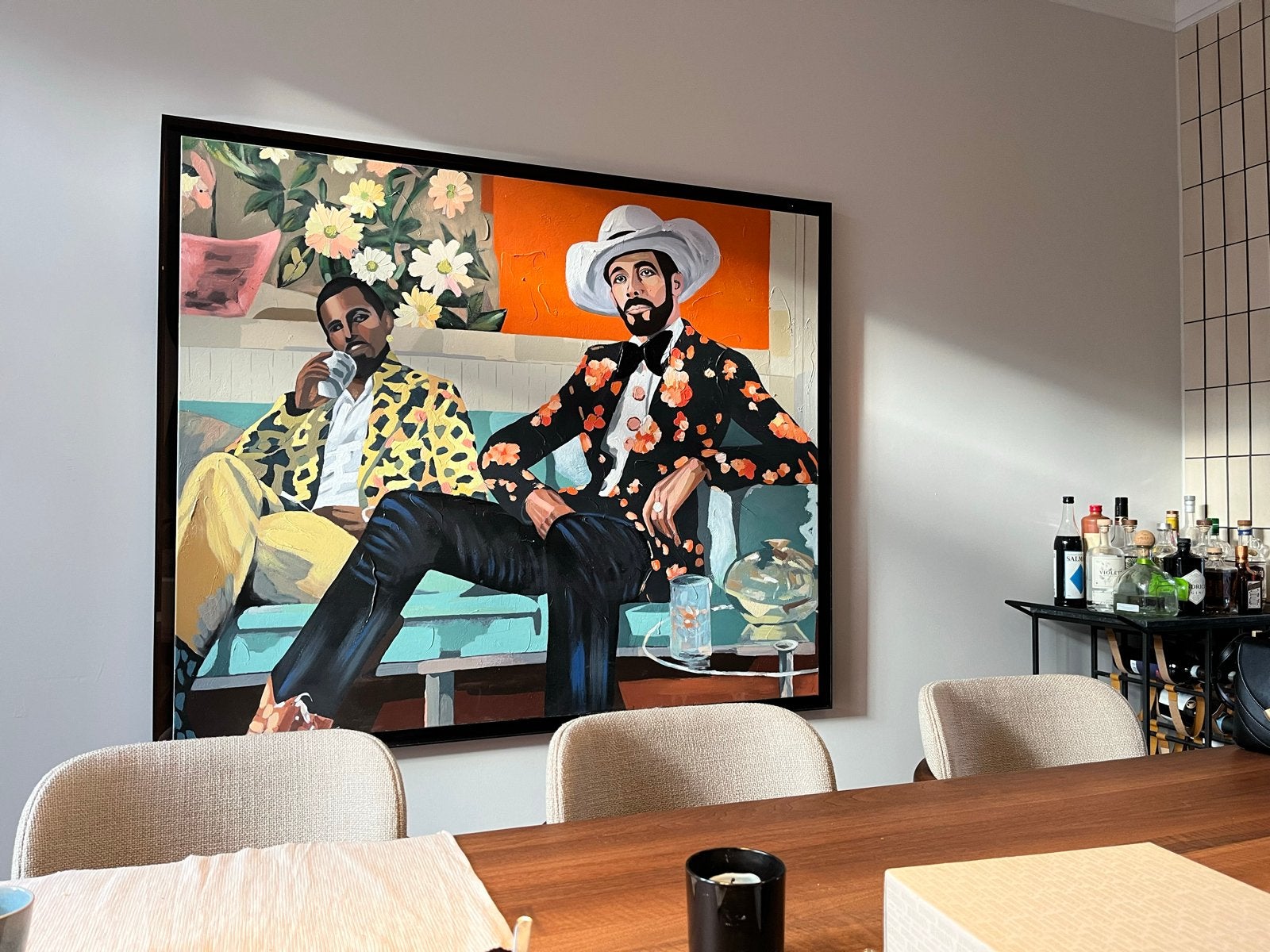 HKliving schilderij, Antiek en Kunst, Kunst | Schilderijen | Modern, Ophalen, Ingelijst, Textiel, Figuren