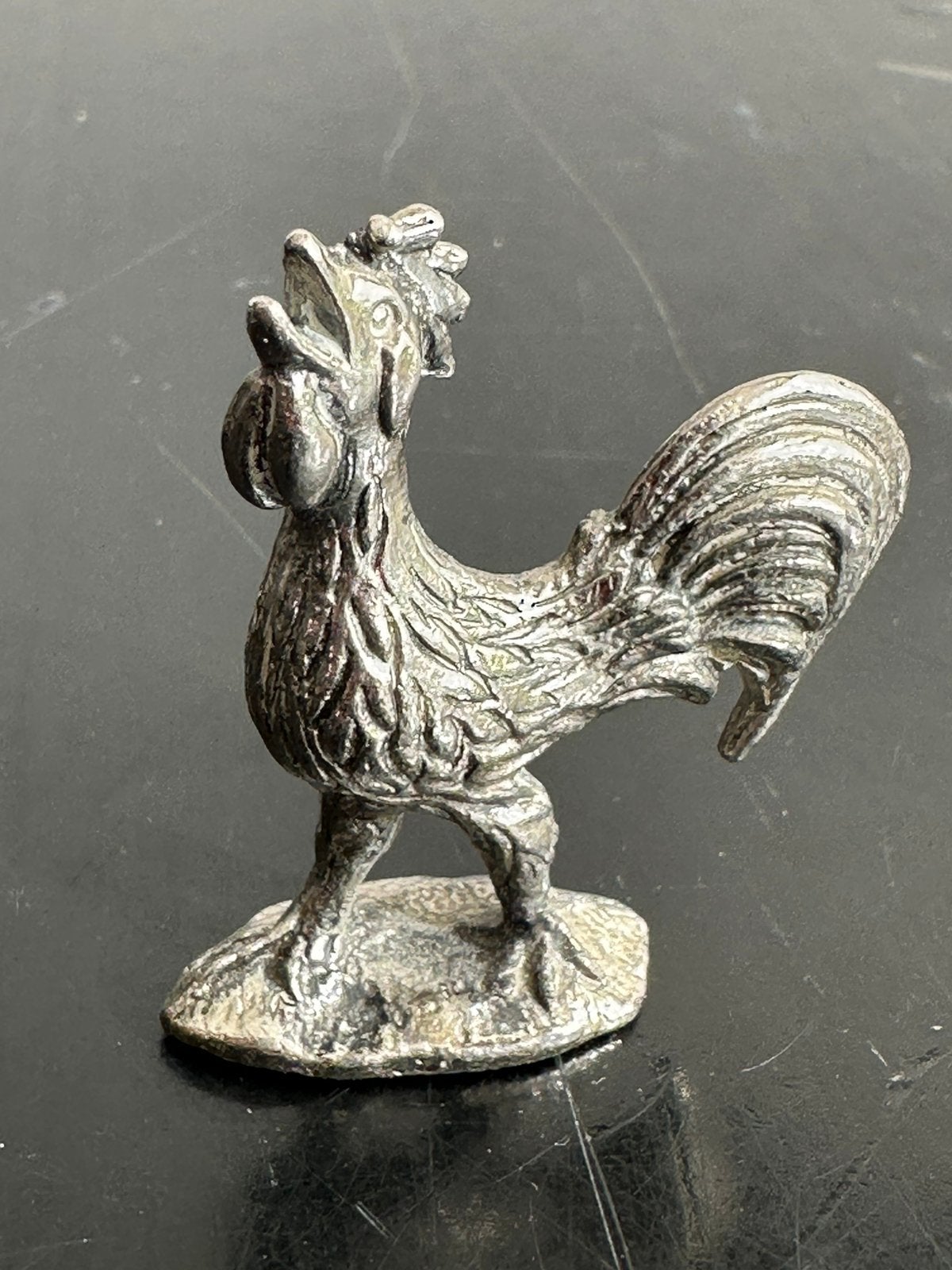 Oud verzilverd Haan beeldje 4 cm, Ophalen of Verzenden, Gebruikt, Dier