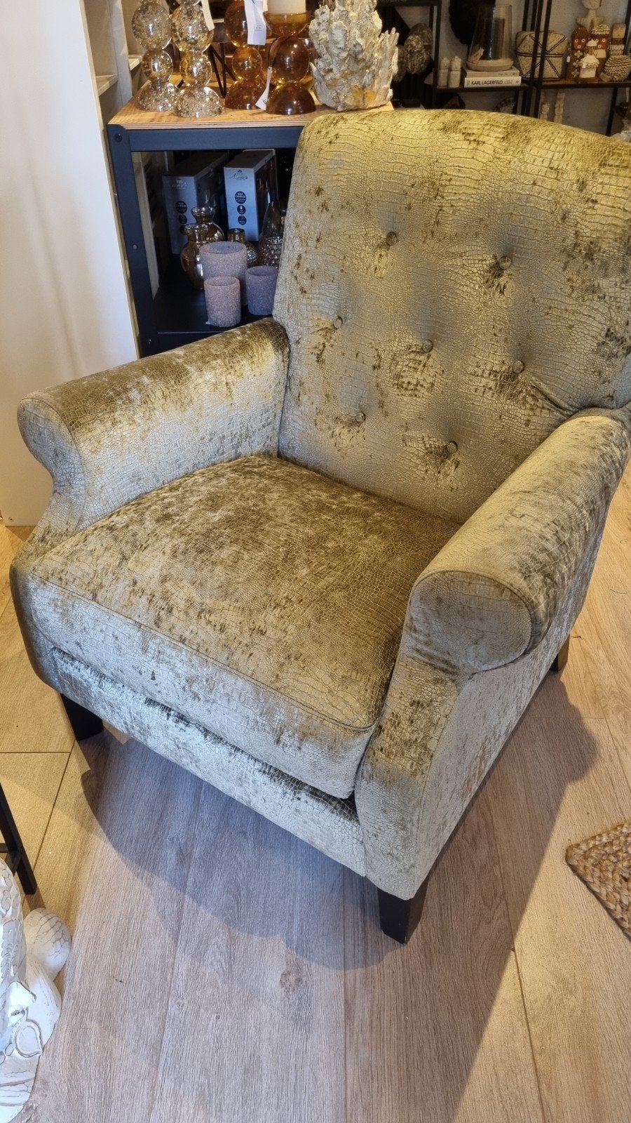 fauteuil met krokodillenprint - Handmade Hollan, Huis en Inrichting, Ophalen, Gebruikt, 75 tot 100 cm, 75 tot 100 cm