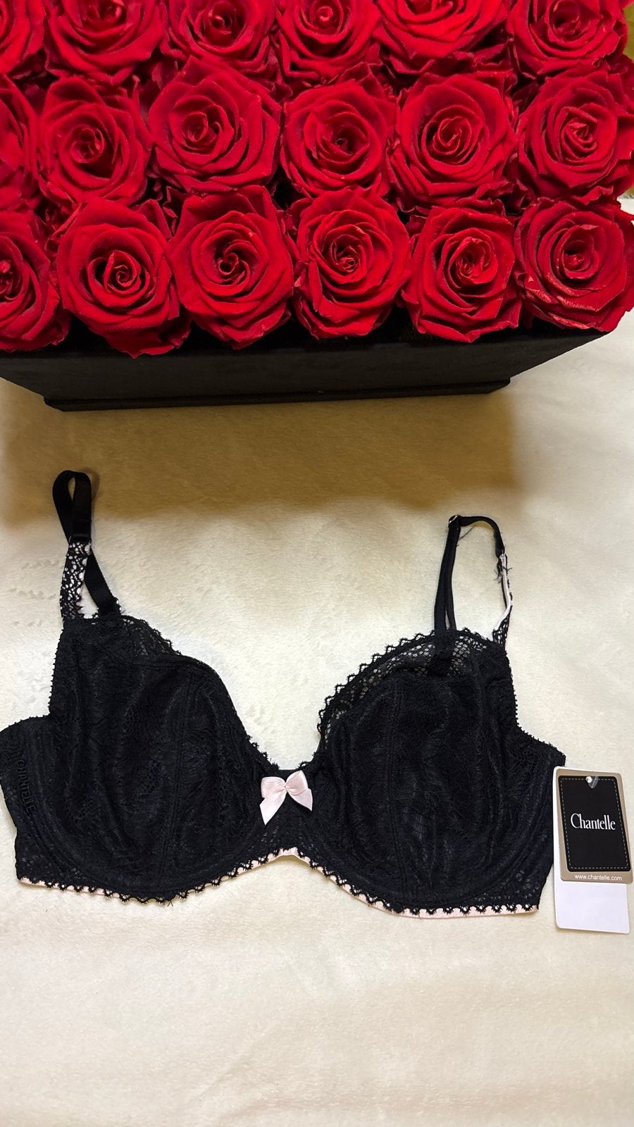 Chantelle BH 70E - Zwart met roze strikje, Verzenden, Zwart, BH