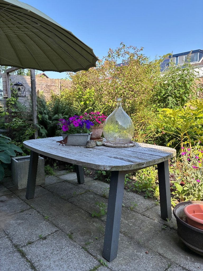 tuintafel teakhout, Ophalen, Gebruikt, Ovaal, Teakhout