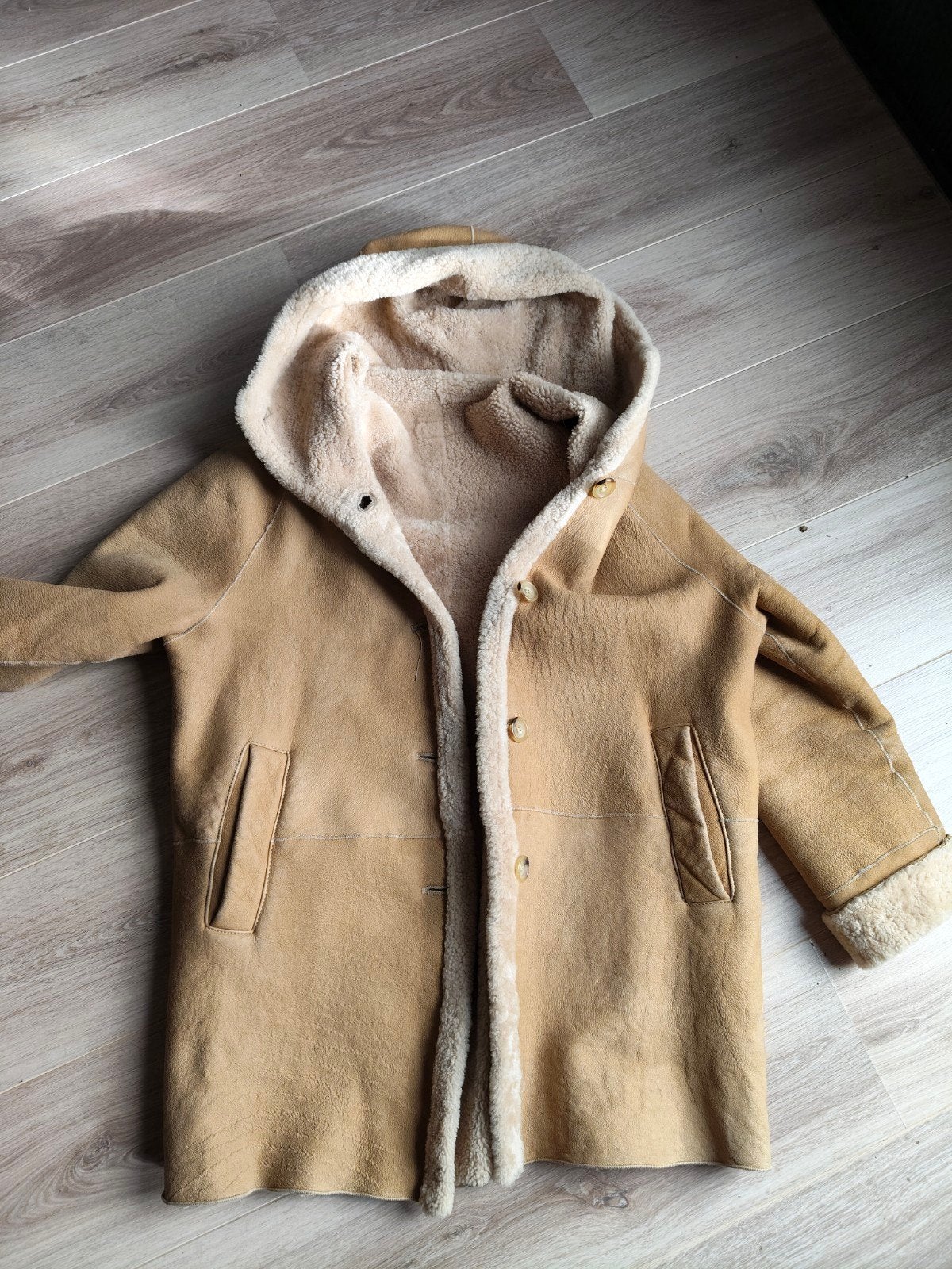 Walter Leather Lammy Coat Suède Shearling Jas Maat S/M, Bruin, Maat 48/50 (M), Ophalen of Verzenden, Walter Leather