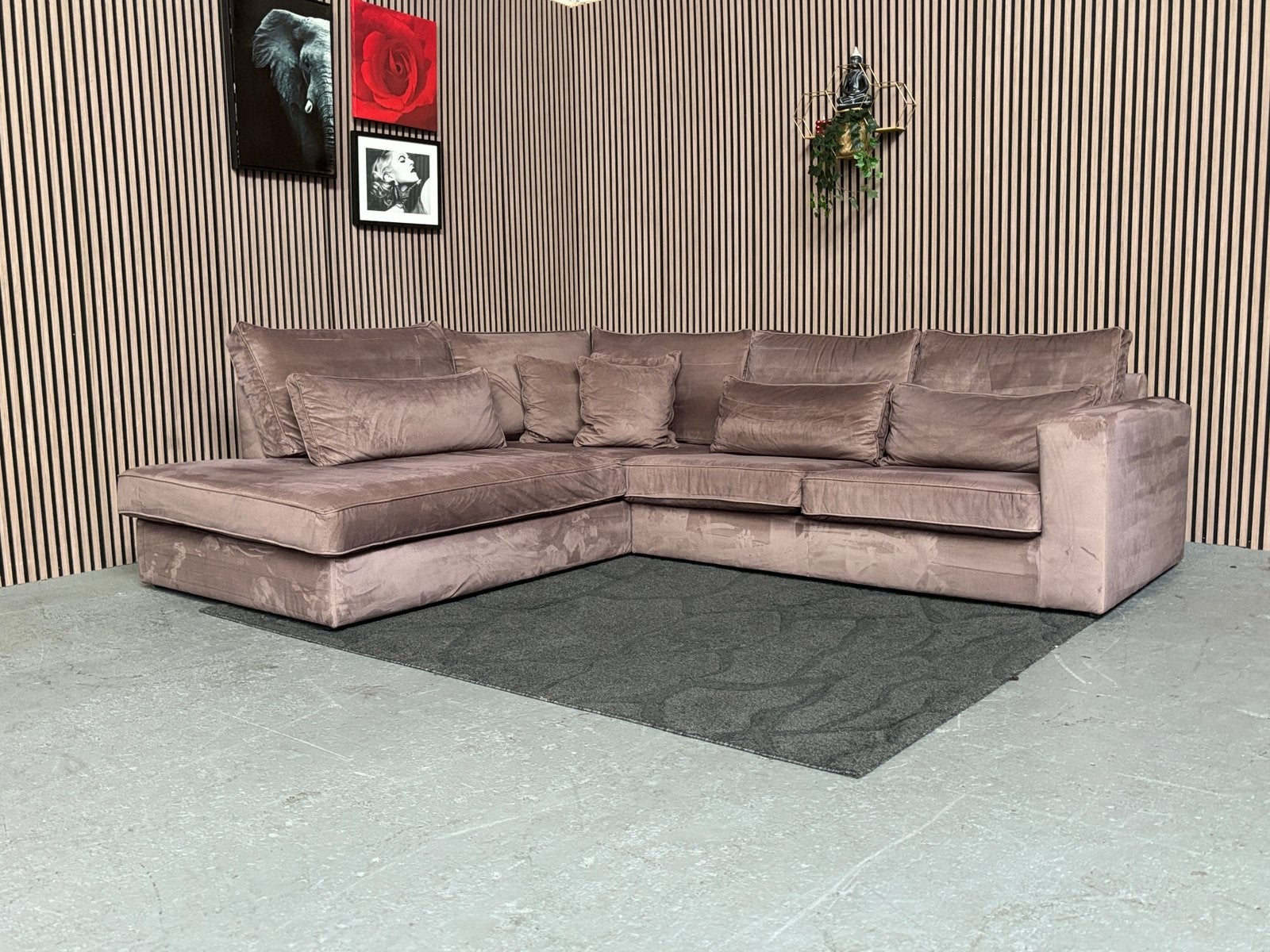 GRATIS LEVERING Velvet Hoekbank Bruin 285x250 GEREINIGD