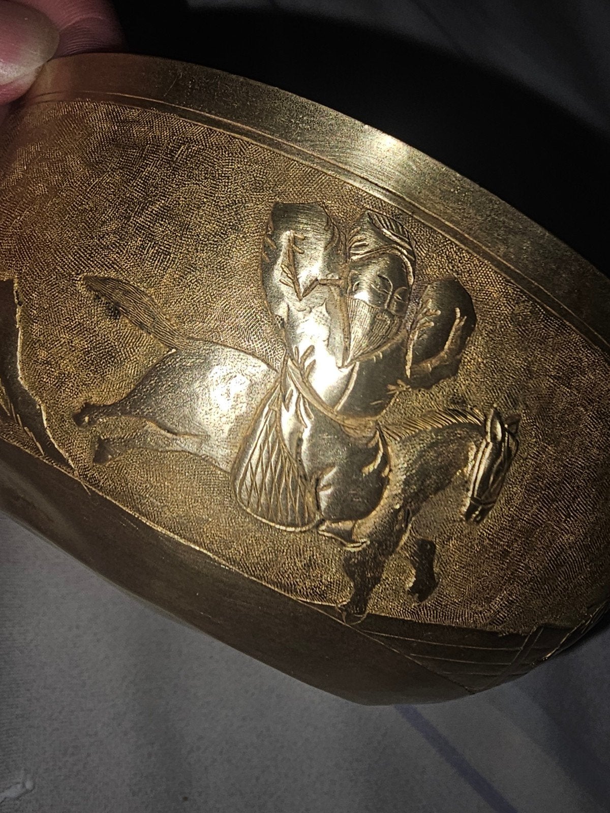 Vintage Chinese Messing Kom met Reliëf (Draak & Figuren), Ophalen of Verzenden