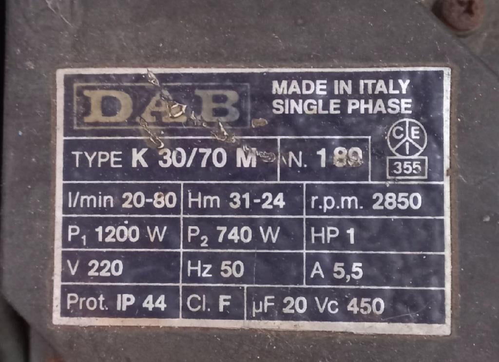 DAB Type K 30/70 M Waterpomp - 740W, 220V, Ophalen, Gebruikt, Elektrisch, Beregeningspomp