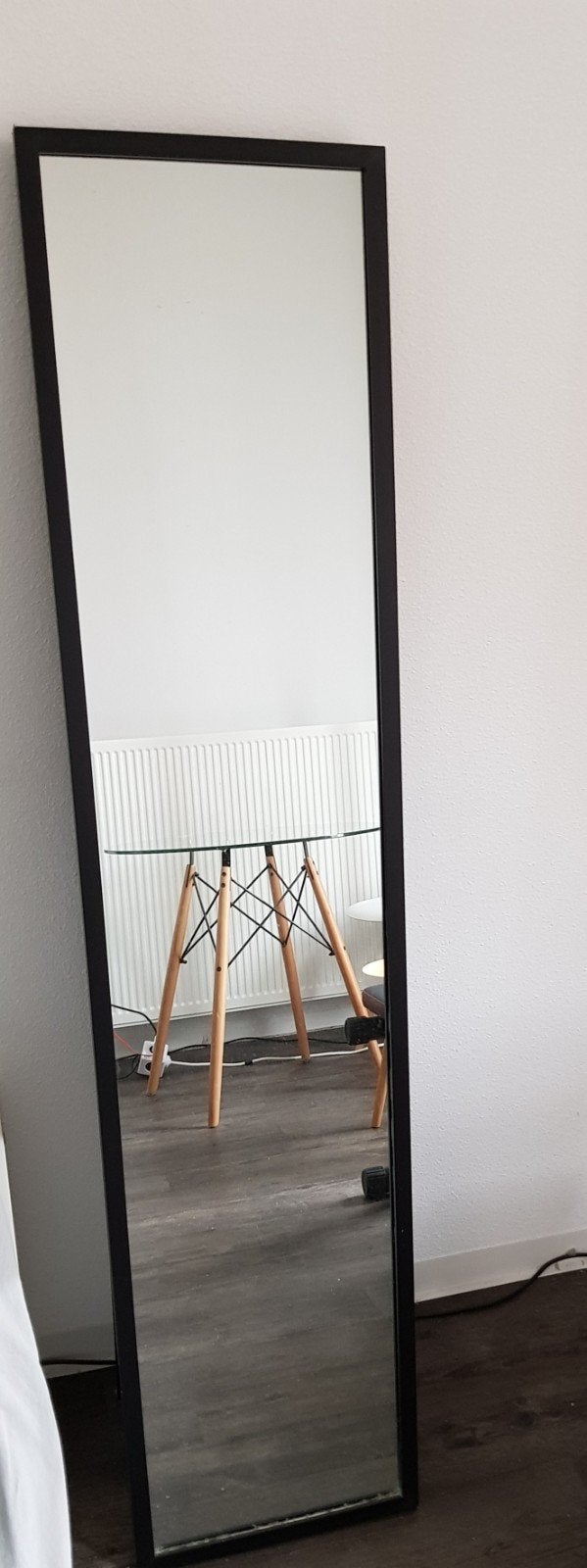 Grote passpiegel met zwarte lijst, Huis en Inrichting, Ophalen, Minder dan 50 cm, Zo goed als nieuw, 150 tot 200 cm