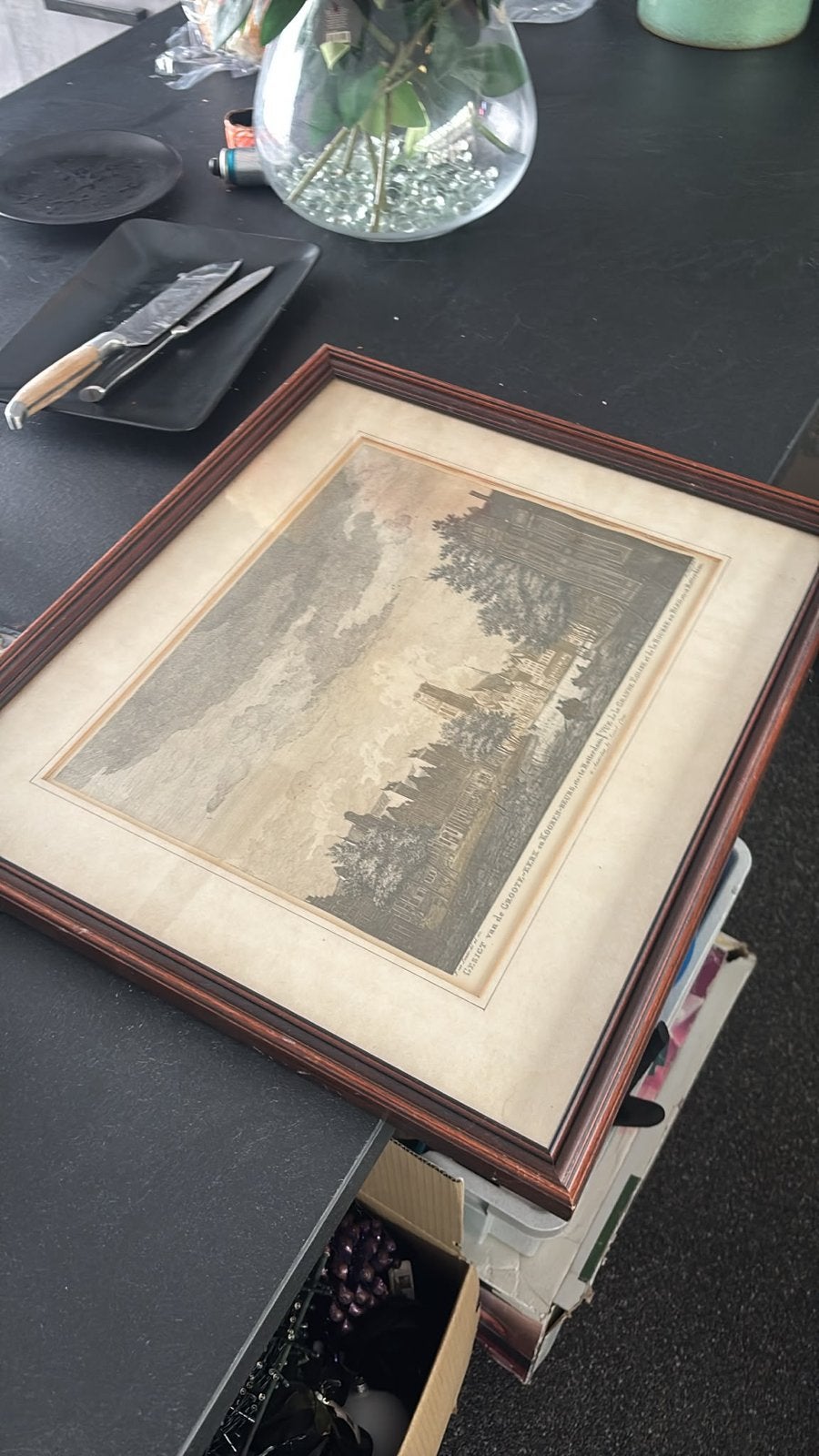 Antieke Ets Rotterdam p van liender/ H schouten ca1770, Antiek en Kunst, Kunst | Etsen en Gravures, Ingelijst, Ets, Stadsgezicht