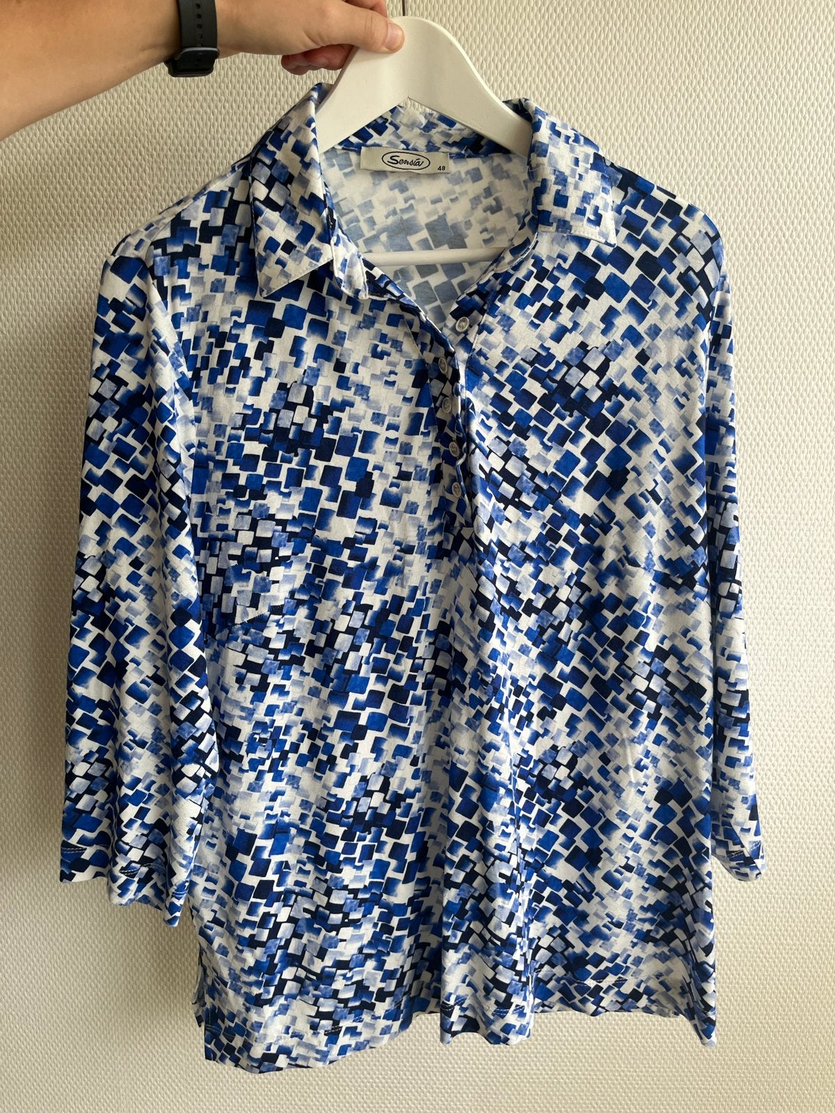 Sensia blauwe blouse/shirt met stretch, maat 48, Ophalen of Verzenden, Zo goed als nieuw, Maat 46/48 (XL) of groter, Blauw