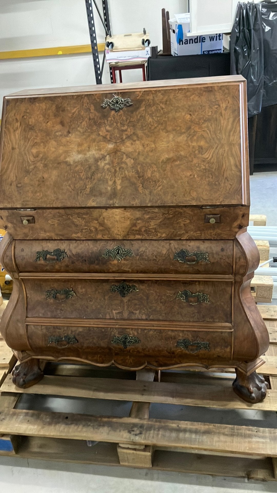 Antieke secretaire, gefineerd notenhout, Ophalen of Verzenden, Zo goed als nieuw