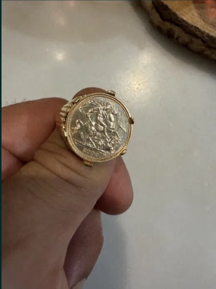 19k gouden ring met een 22k halve libra, Sieraden, Tassen en Uiterlijk, 20 of groter, Ophalen of Verzenden, Zo goed als nieuw